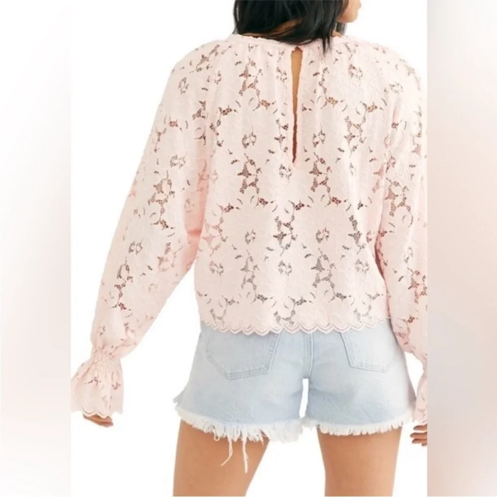 Free People Ballet Pink Olivia Lace Top Blouse